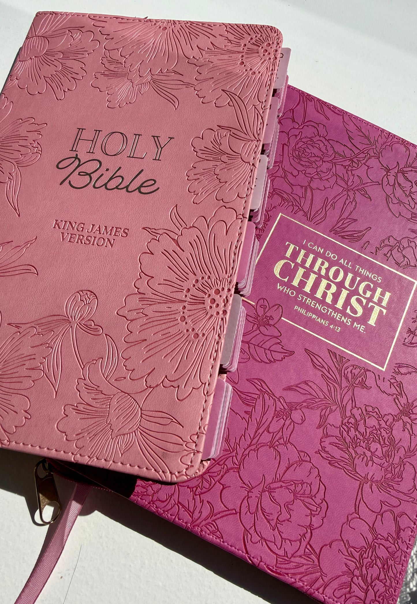 Pink KJV Tabbed Bible Faith Journal, Bible Study Kit and Handmade Tassel Bundle