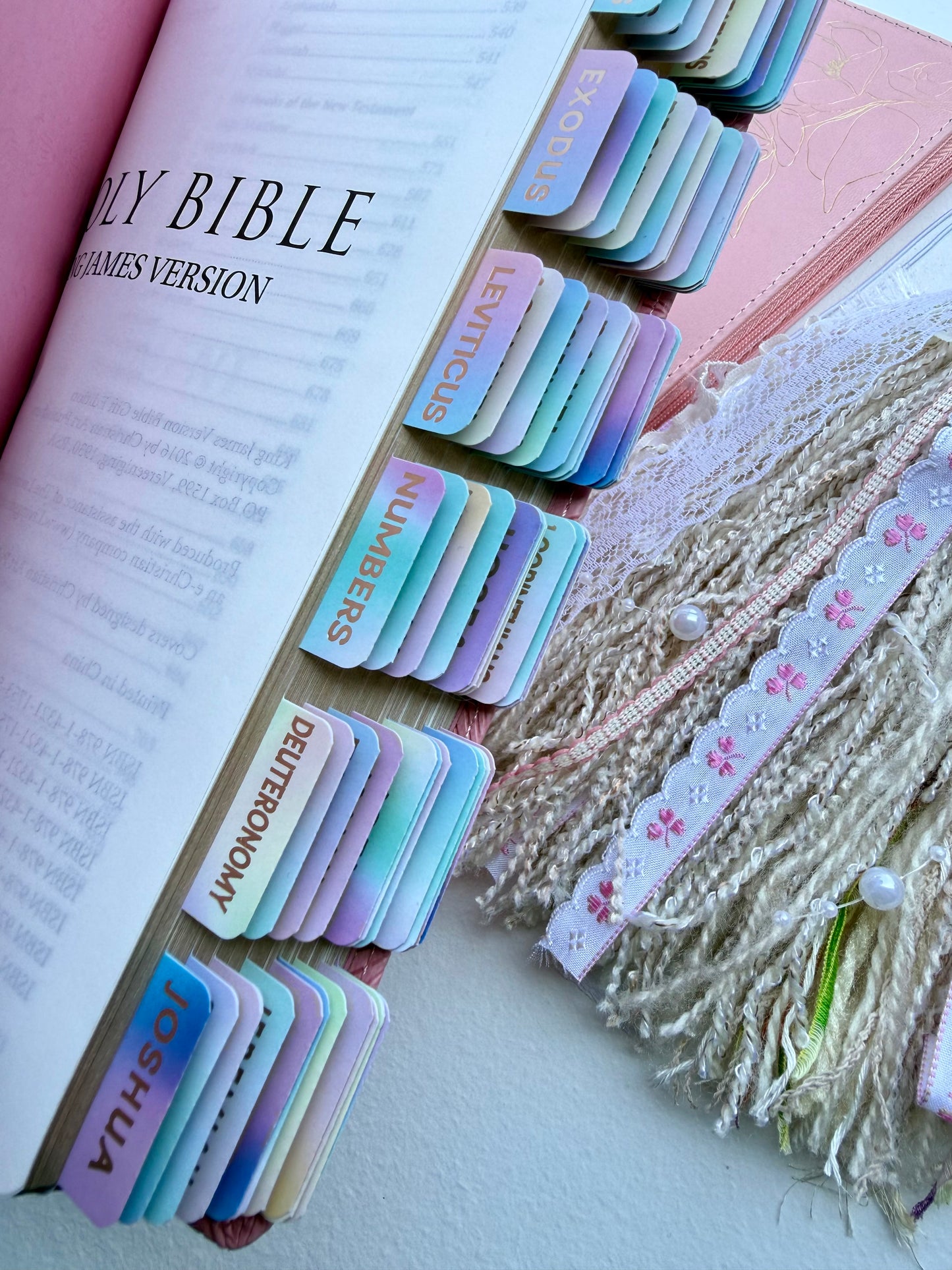 Pink KJV Tabbed Bible Bundle | Faith Journal, Handmade Tassel, Bible Study Kit