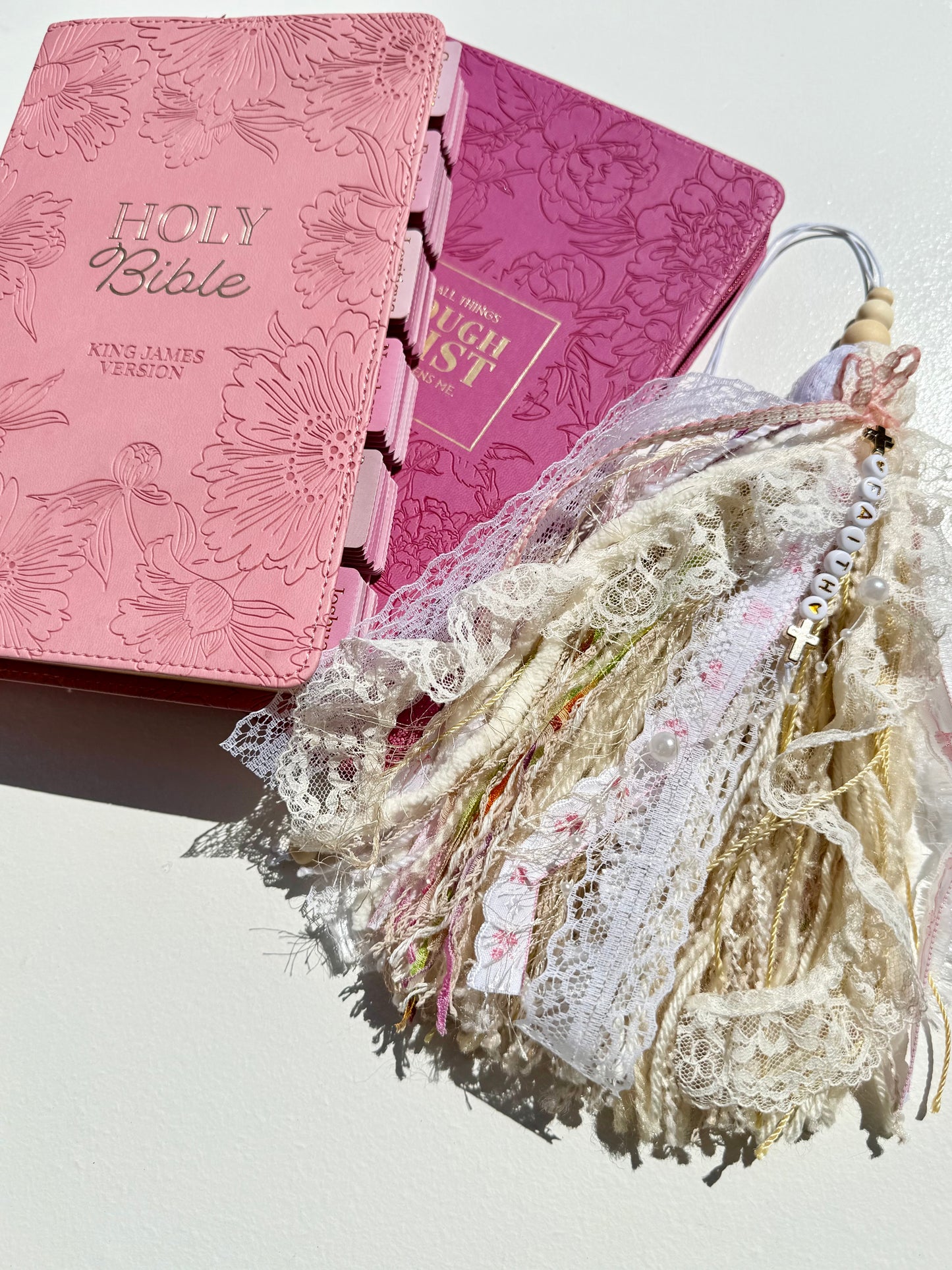 Pink KJV Tabbed Bible   Faith Journal, Bible Study Kit and Handmade Tassel Bundle