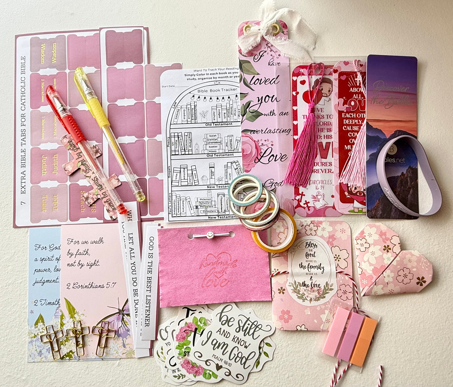 Pink KJV Tabbed Bible   Faith Journal, Bible Study Kit and Handmade Tassel Bundle