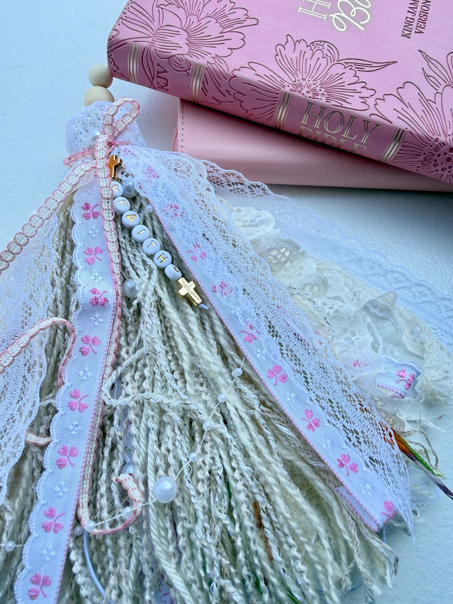 Pink KJV Tabbed Bible Bundle | Faith Journal, Handmade Tassel, Bible Study Kit