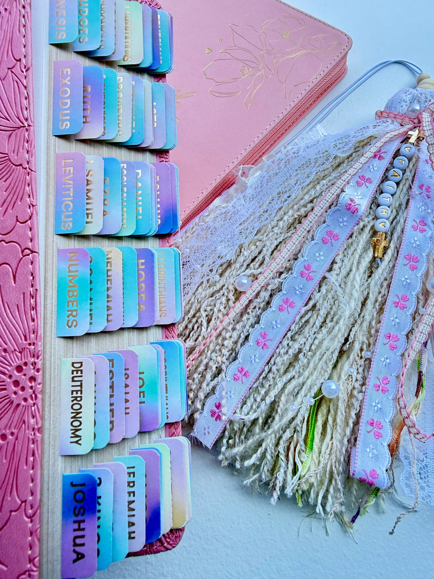 Pink KJV Tabbed Bible Bundle | Faith Journal, Handmade Tassel, Bible Study Kit