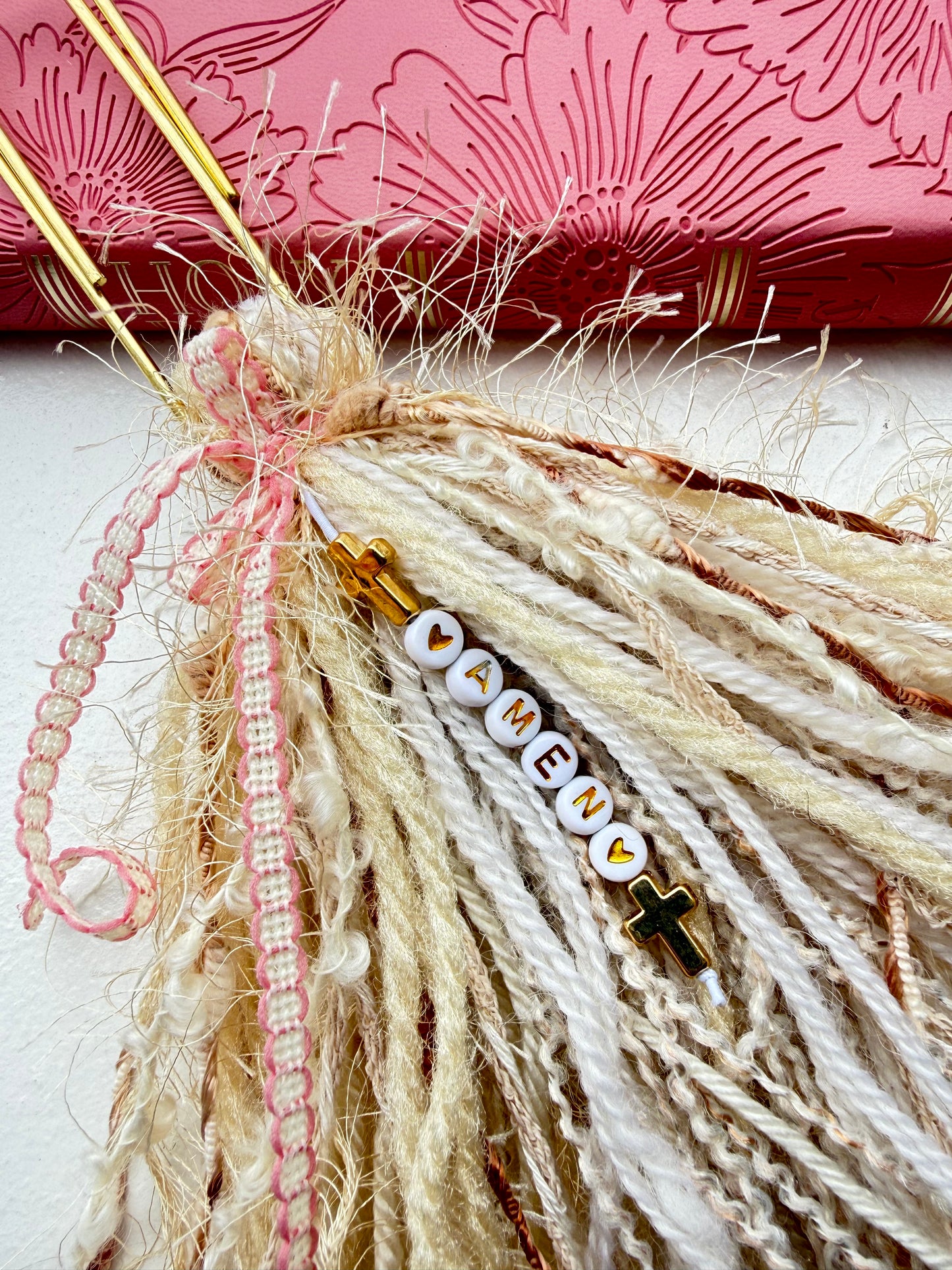 Bible Tassels "Amen” & "Holy" Bookmark Set | Handmade Faith Gold Beads | Soft Boho Christian Gift