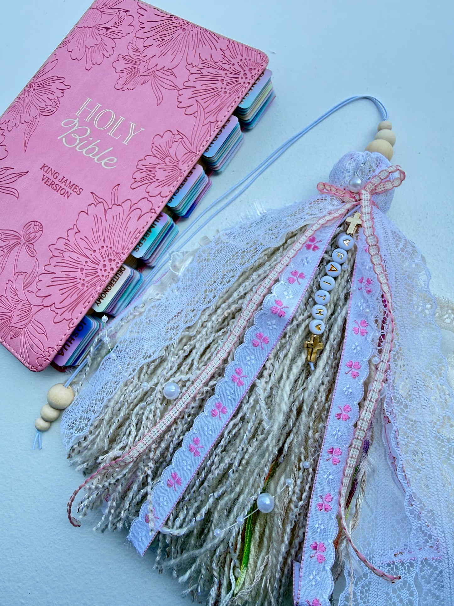 Pink KJV Tabbed Bible Bundle | Faith Journal, Handmade Tassel, Bible Study Kit