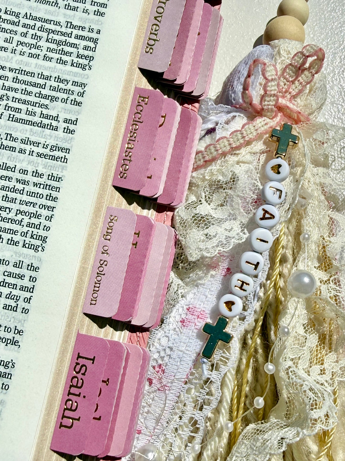 Pink KJV Tabbed Bible   Faith Journal, Bible Study Kit and Handmade Tassel Bundle