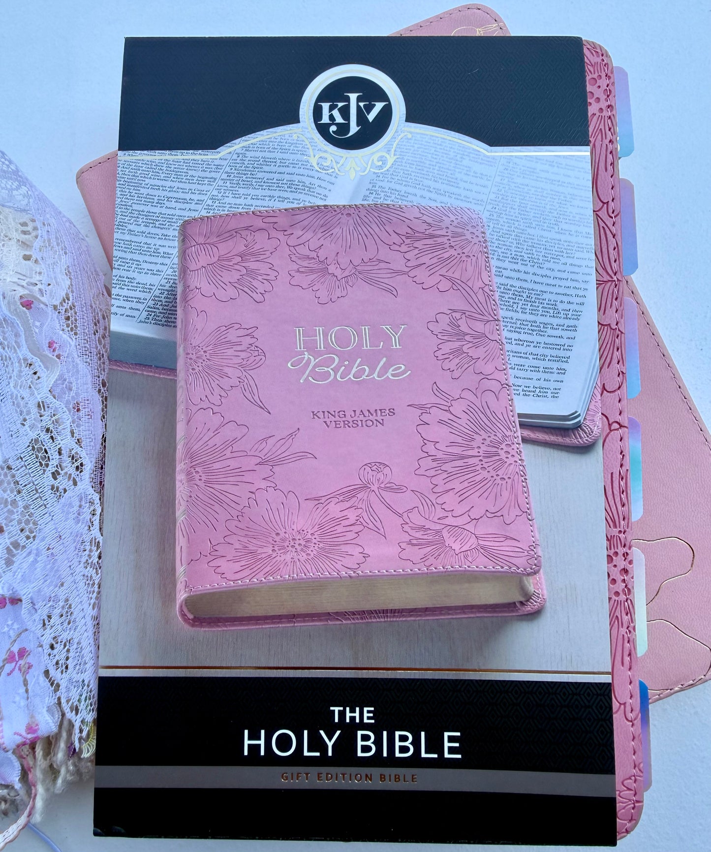 Pink KJV Tabbed Bible Bundle | Faith Journal, Handmade Tassel, Bible Study Kit