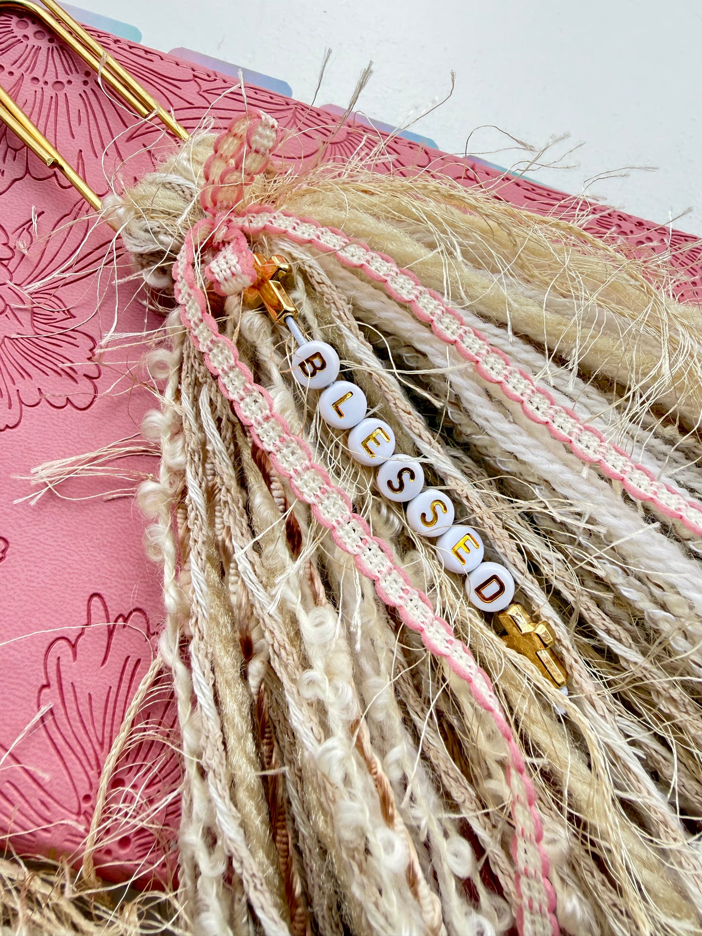Bible Tassels "Blessed" & "Jesus" Bookmark Set | Handmade Faith Gold Beads | Soft Boho Christian Gift