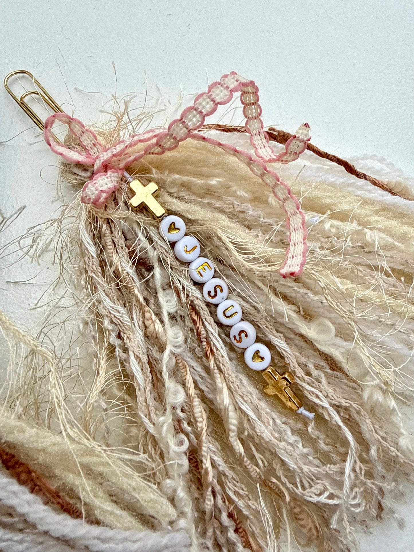 Bible Tassels "Blessed" & "Jesus" Bookmark Set | Handmade Faith Gold Beads | Soft Boho Christian Gift