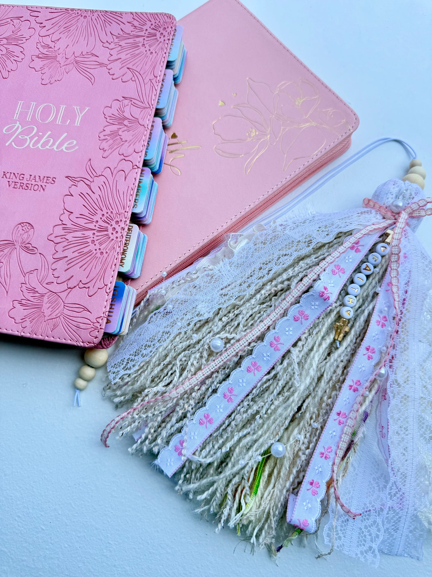 Pink KJV Tabbed Bible Bundle | Faith Journal, Handmade Tassel, Bible Study Kit
