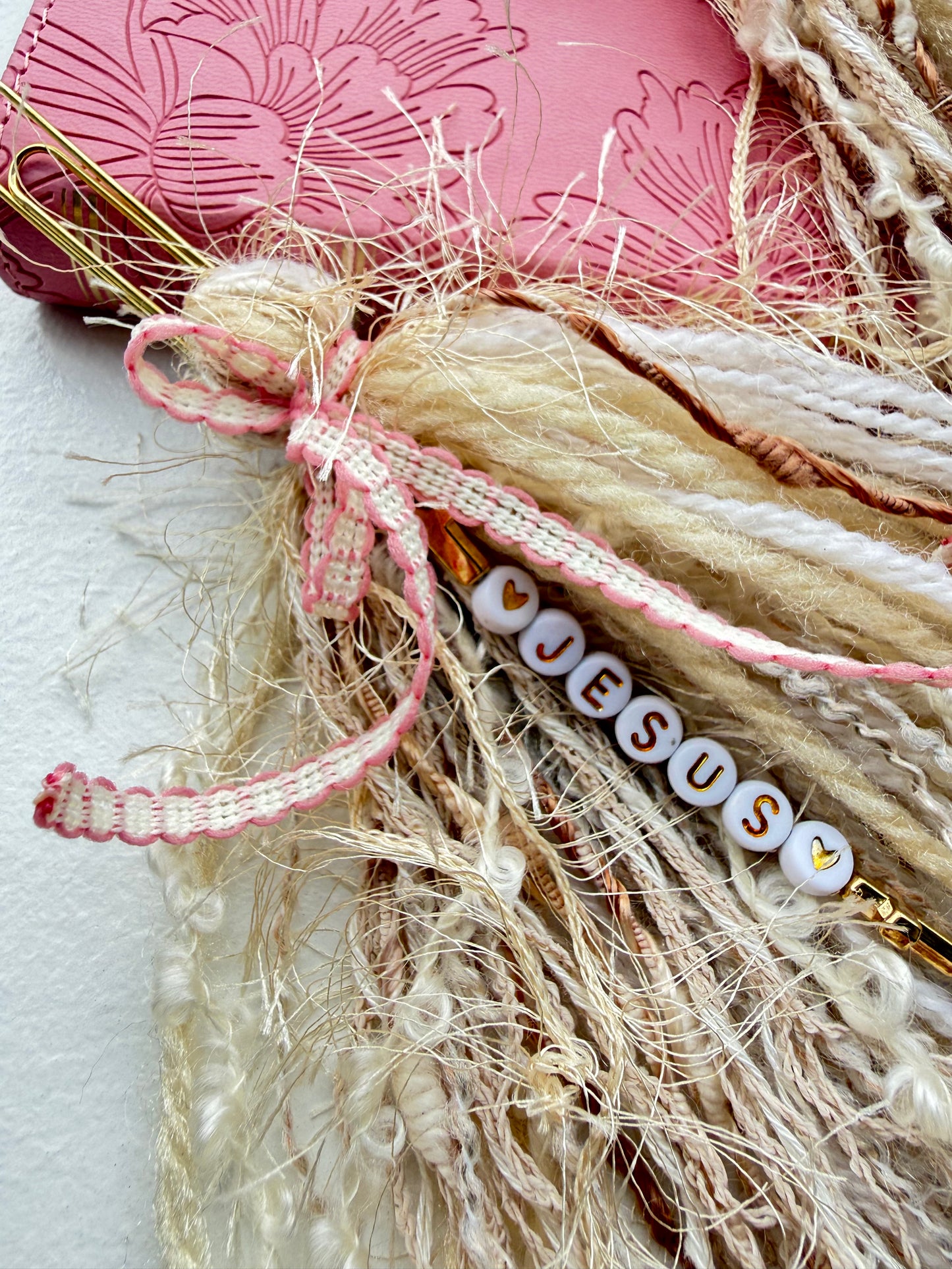 Bible Tassels "Blessed" & "Jesus" Bookmark Set | Handmade Faith Gold Beads | Soft Boho Christian Gift