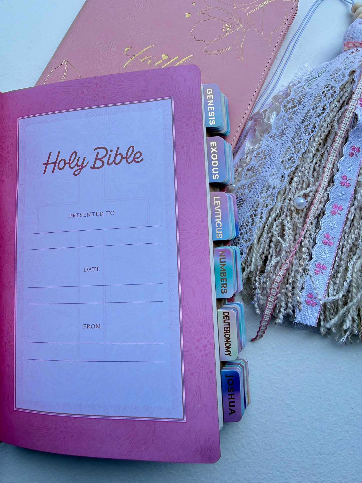 Pink KJV Tabbed Bible Bundle | Faith Journal, Handmade Tassel, Bible Study Kit
