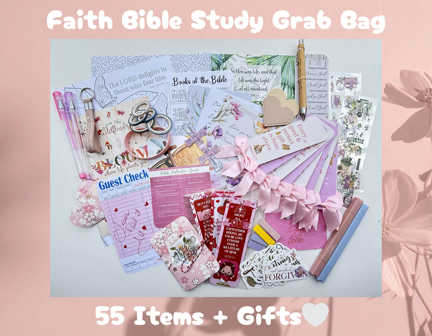Bible Study Grab Bag | 55-Piece Christian Junk Journal & Bible Journaling Kit