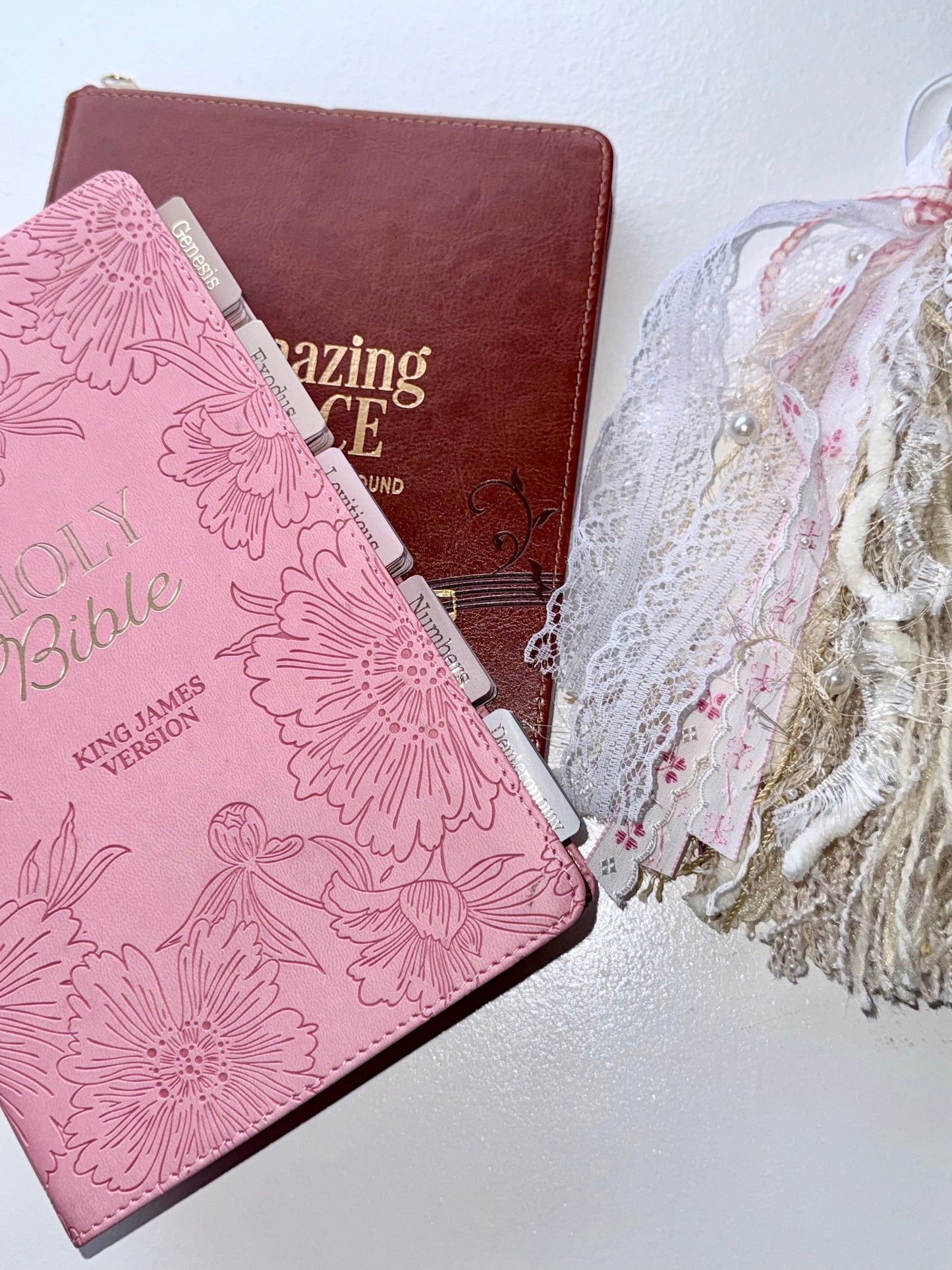 Pink KJV Tabbed Bible | Faith Journal | Bible Study Kit | Handmade Tassel & Keepsake Box Bundle