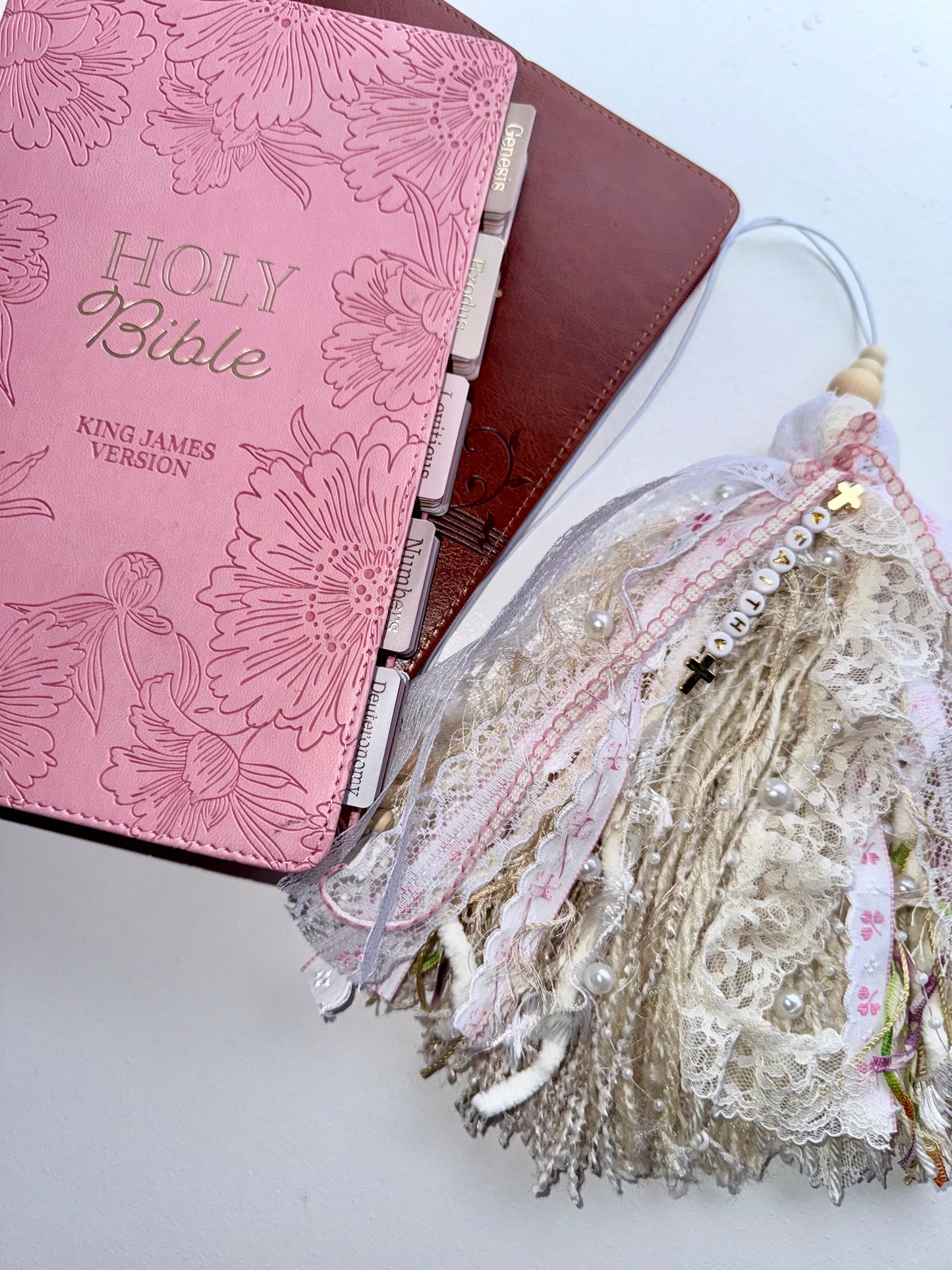 Pink KJV Tabbed Bible | Faith Journal | Bible Study Kit | Handmade Tassel & Keepsake Box Bundle