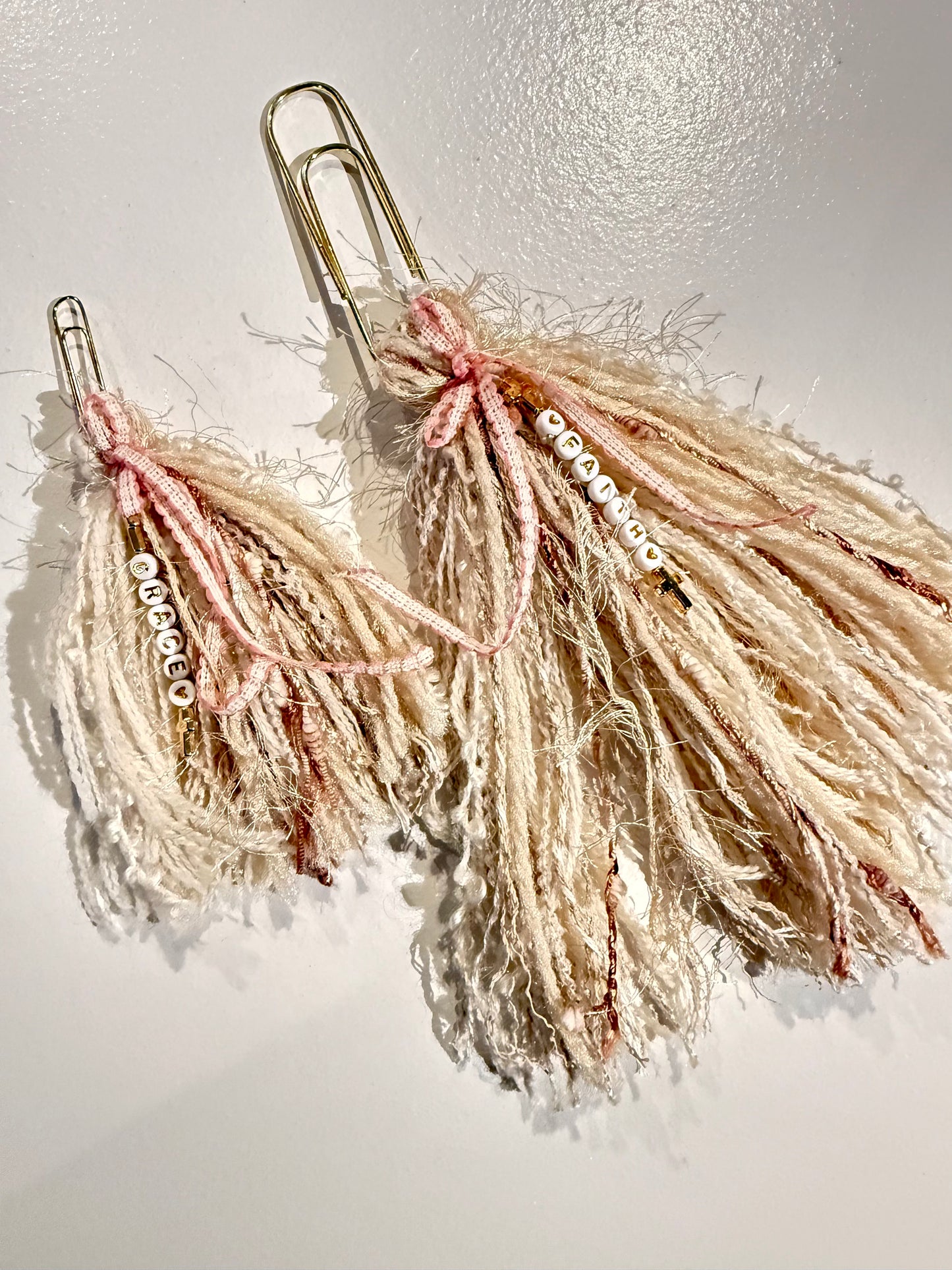 Bible Tassels “Faith” & “Grace” Bookmark Set | Handmade Gold Letter Beads | Soft Boho Christian Gift