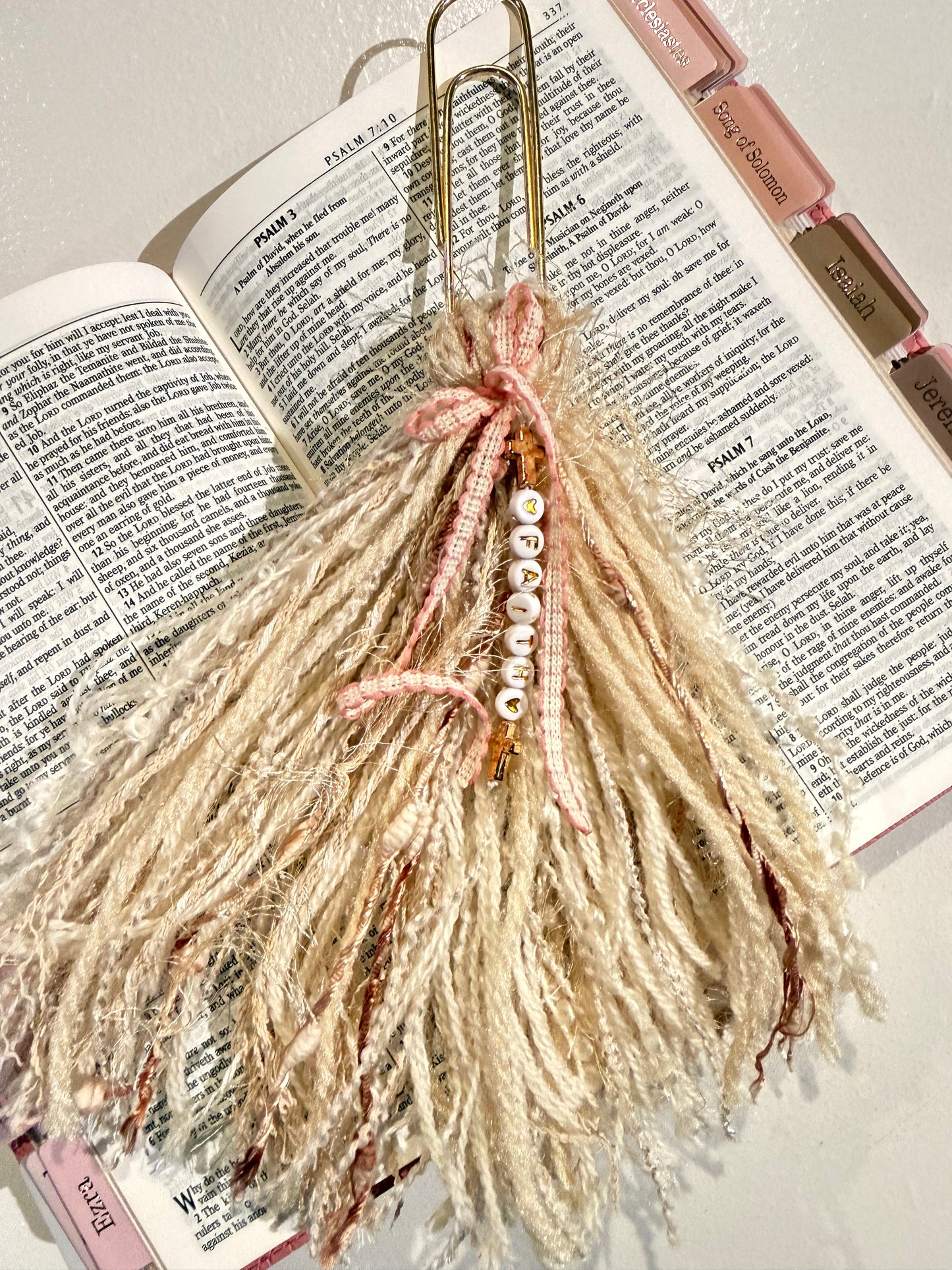Bible Tassels “Faith” & “Grace” Bookmark Set | Handmade Gold Letter Beads | Soft Boho Christian Gift