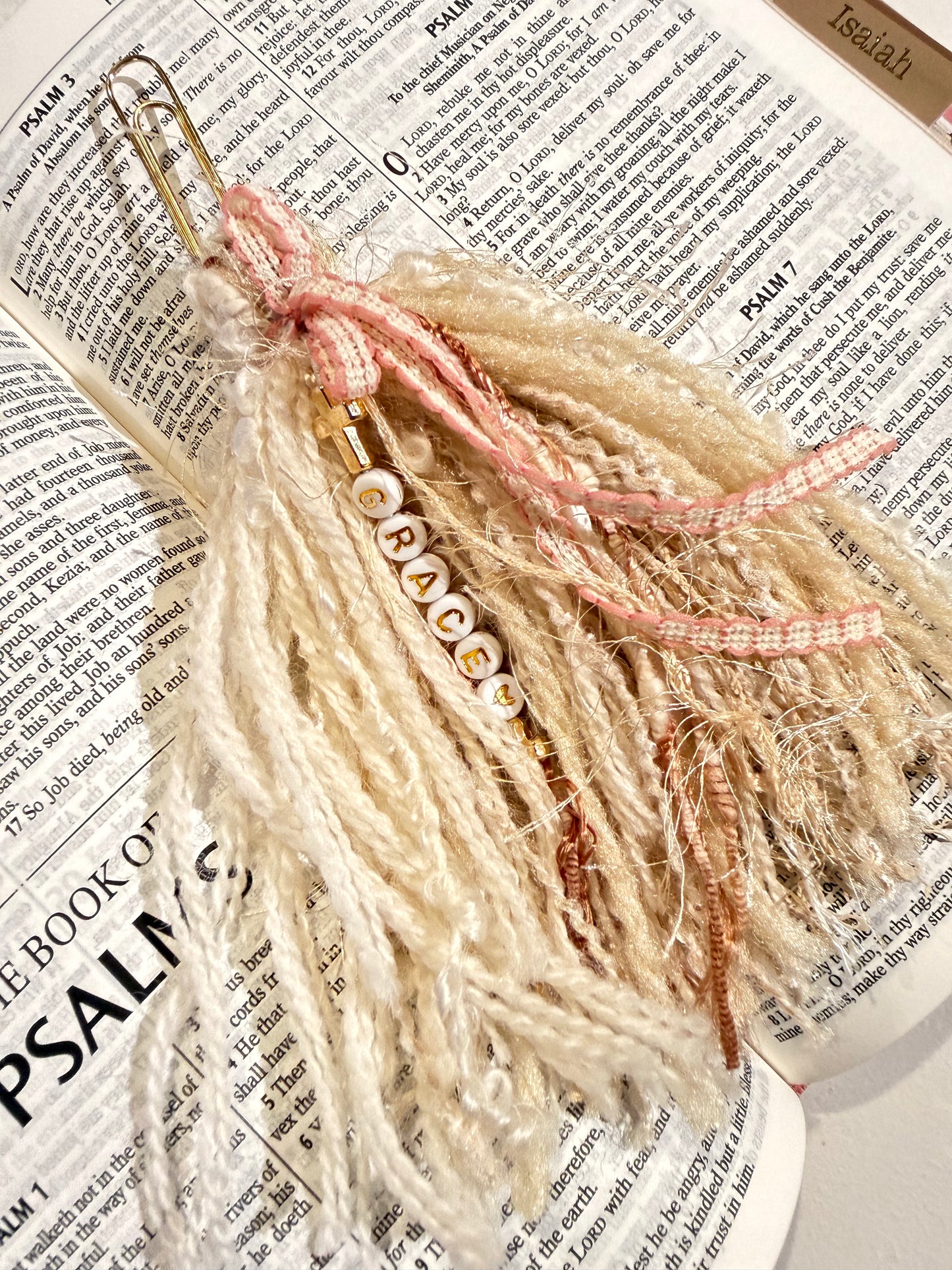 Bible Tassels “Faith” & “Grace” Bookmark Set | Handmade Gold Letter Beads | Soft Boho Christian Gift