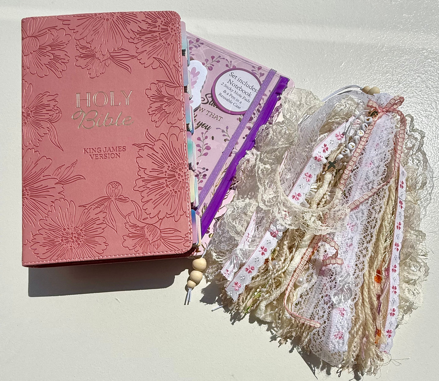 Pink KJV Tabbed Bible Study Kit | Faith Journal, Tassel Bookmark, Keepsake Box Bundle