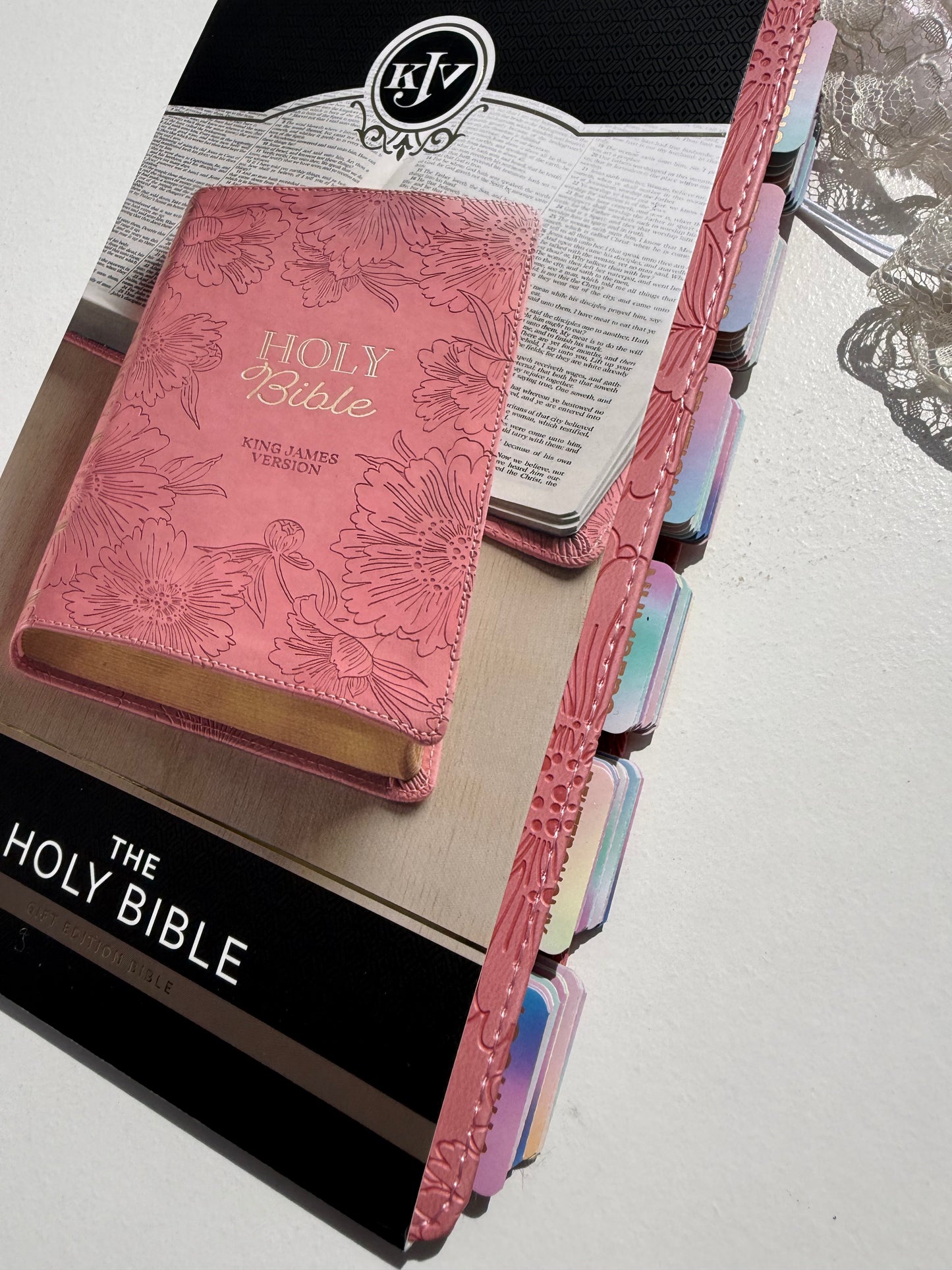Pink KJV Tabbed Bible Study Kit | Faith Journal, Tassel Bookmark, Keepsake Box Bundle