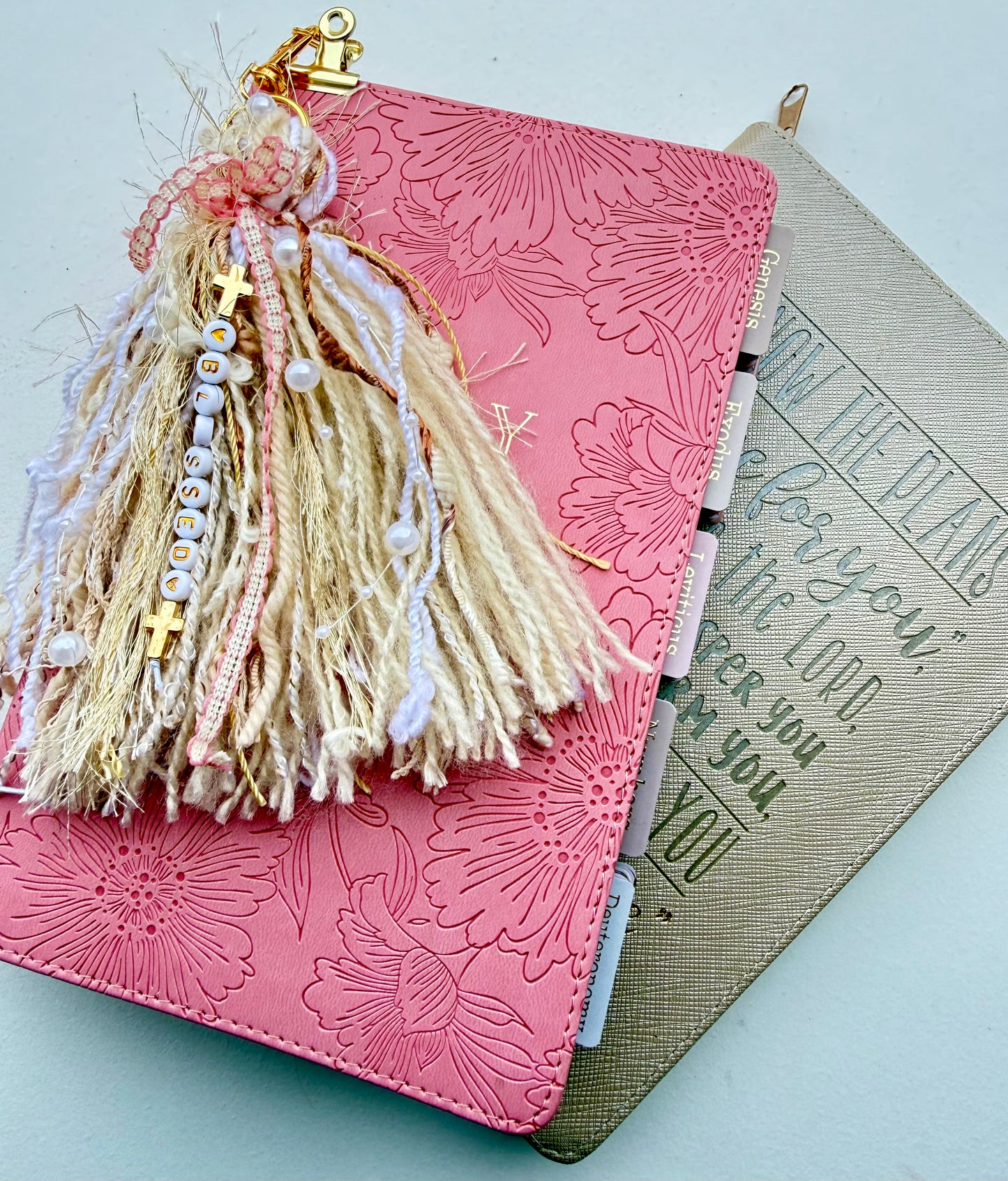 Pink KJV Tabbed Bible Study Bundle, Faith Journal, Tassel Keychain (Keepsake Box)