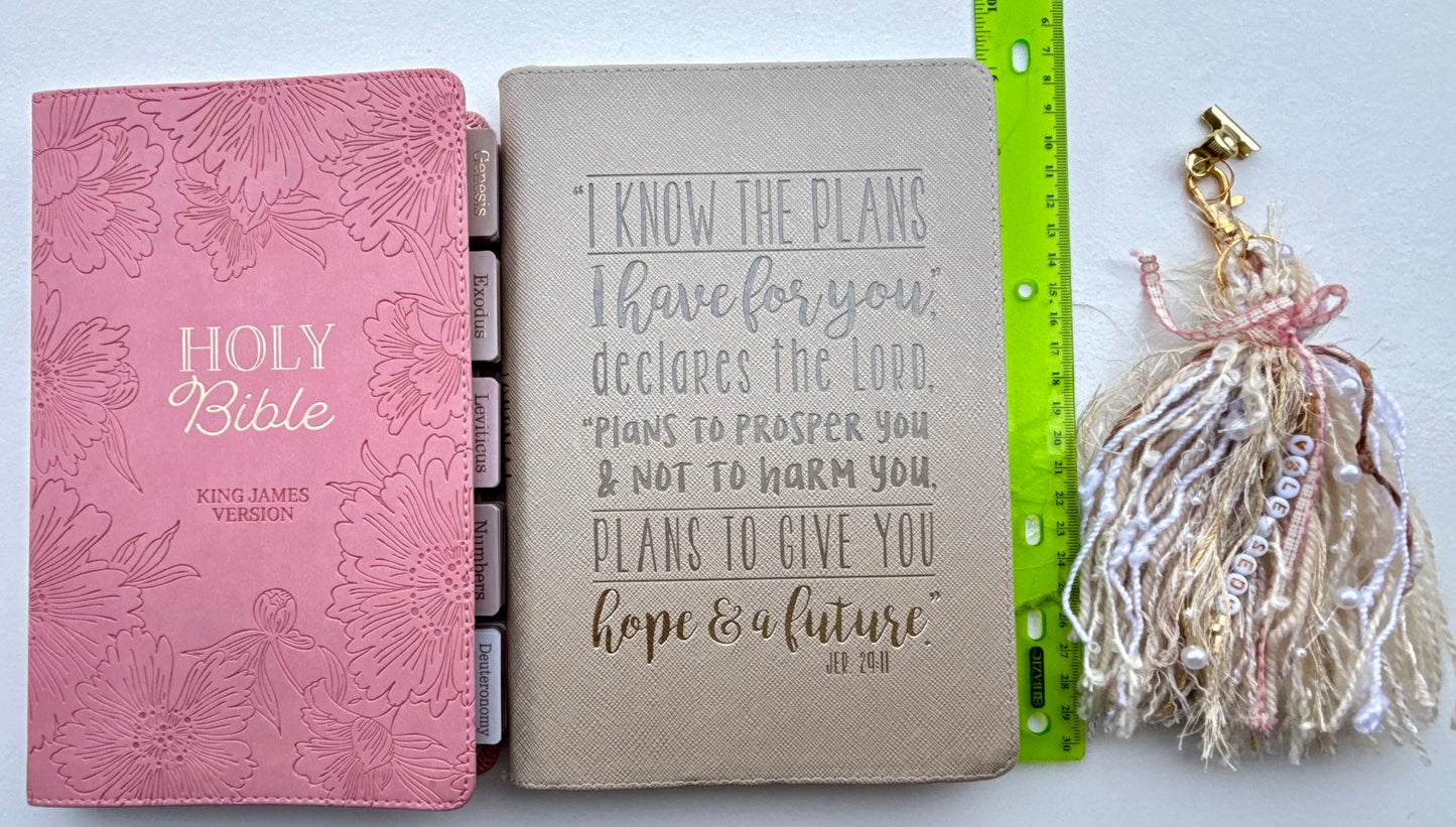 Pink KJV Tabbed Bible Study Bundle, Faith Journal, Tassel Keychain (Keepsake Box)