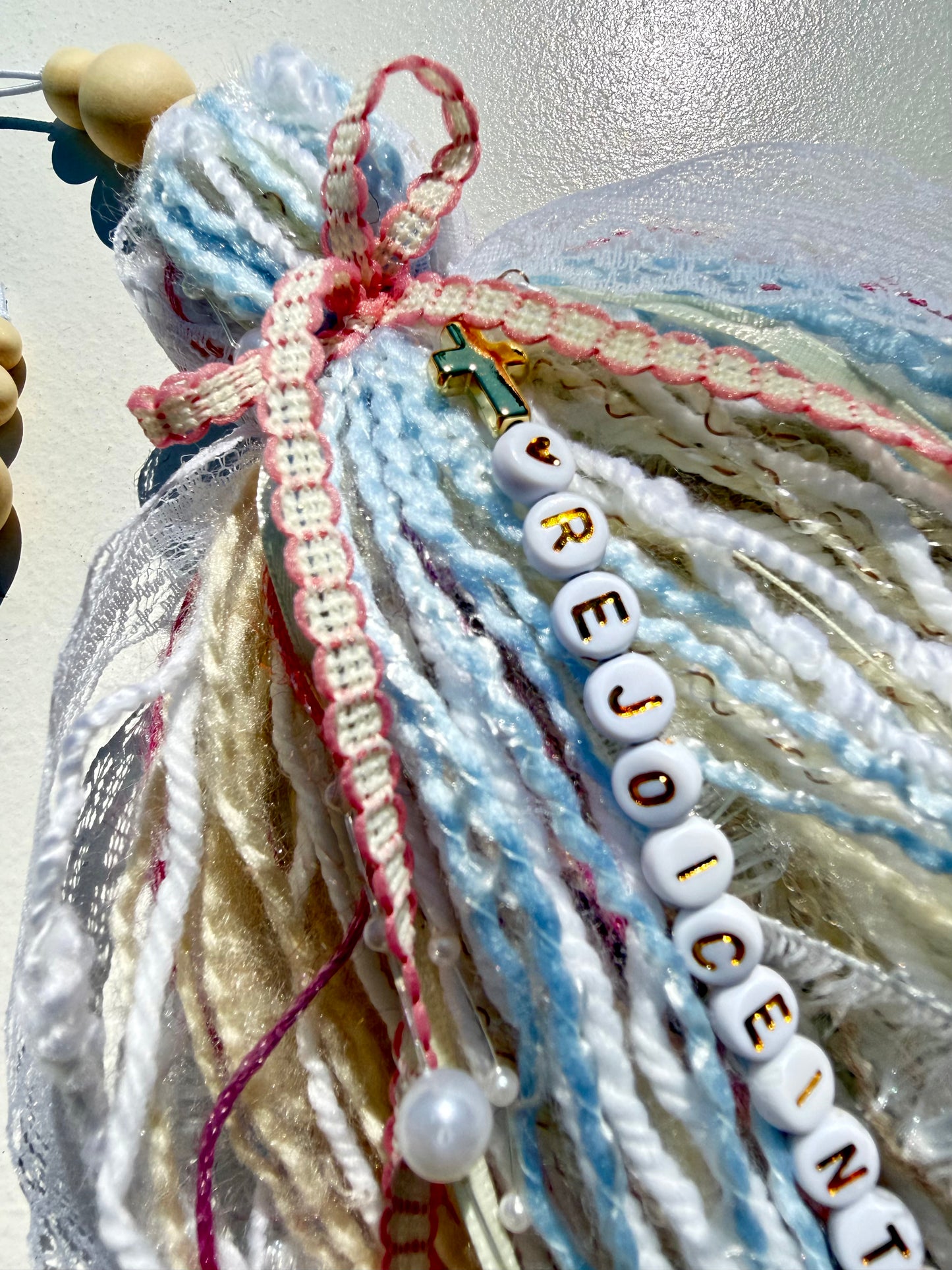 Jumbo Bible Tassel "Rejoice in the Lord Always" Handmade Christian Accessory, Pastel Lace & Pearls
