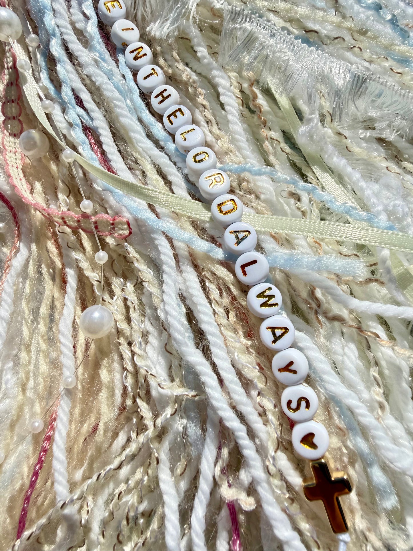 Jumbo Bible Tassel "Rejoice in the Lord Always" Handmade Christian Accessory, Pastel Lace & Pearls