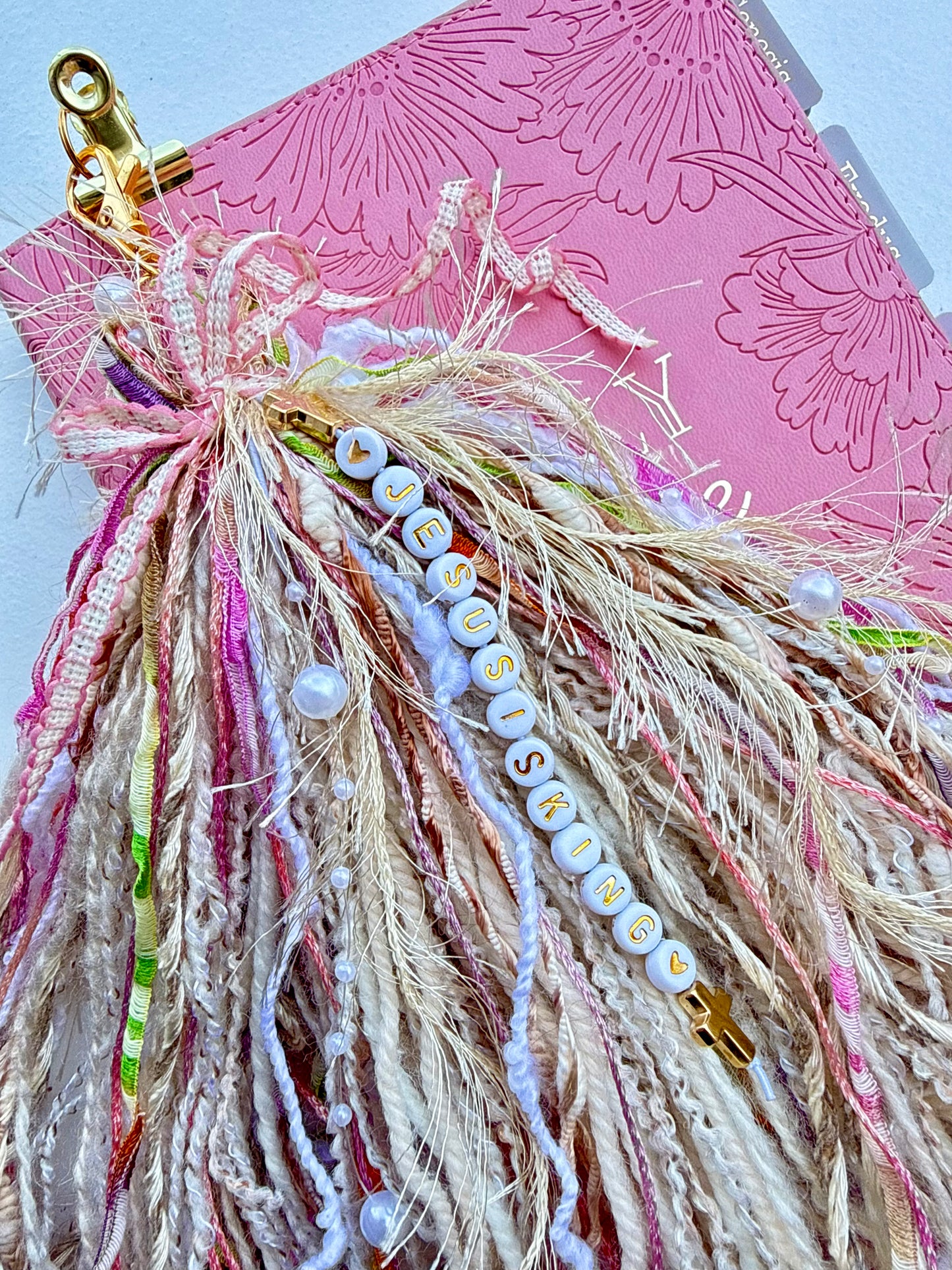 Bible Tassel Keychain with Baby Clip “Jesus is King” + Mini Bible Study Grab Bag