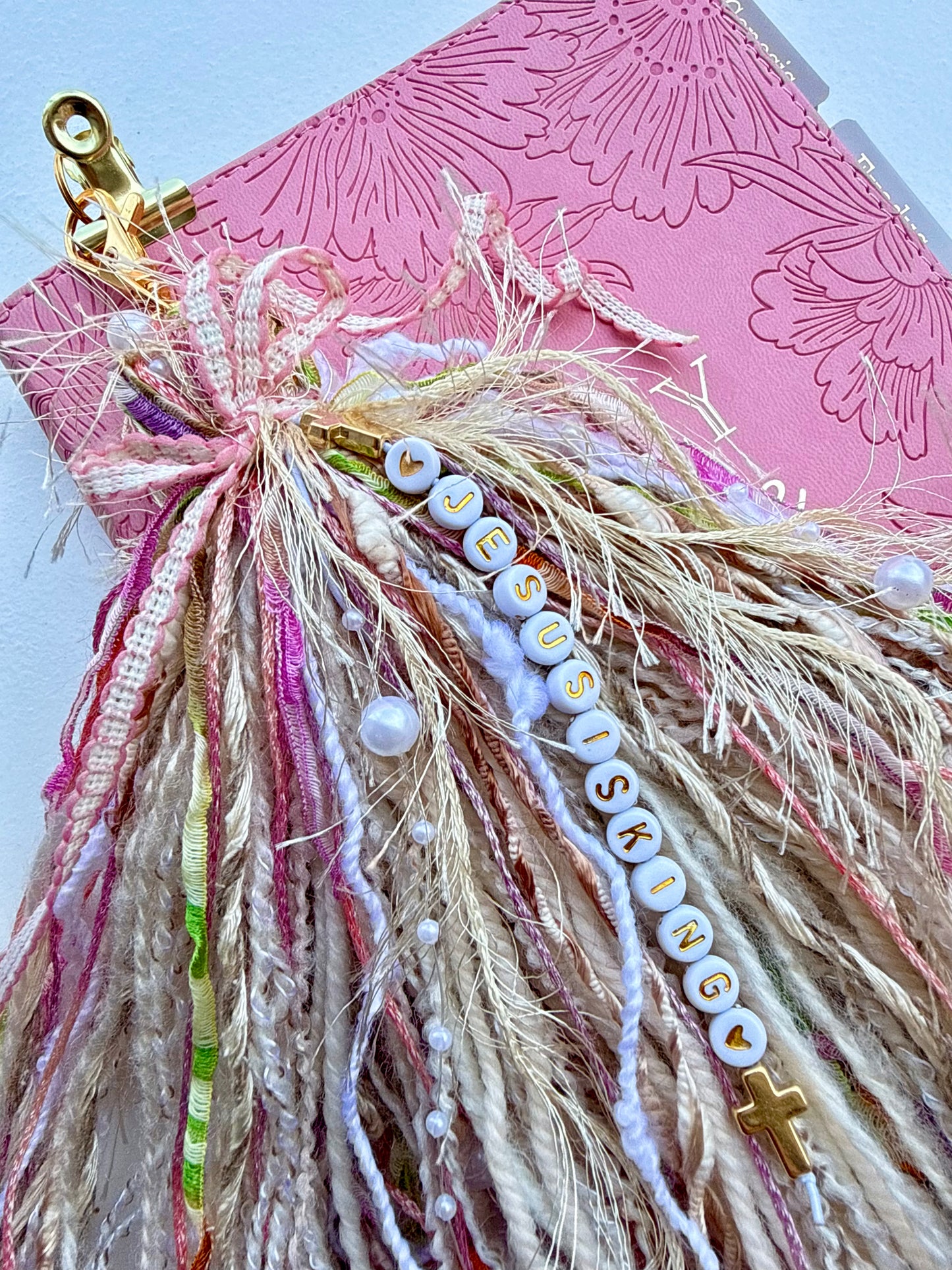 Bible Tassel Keychain with Baby Clip “Jesus is King” + Mini Bible Study Grab Bag